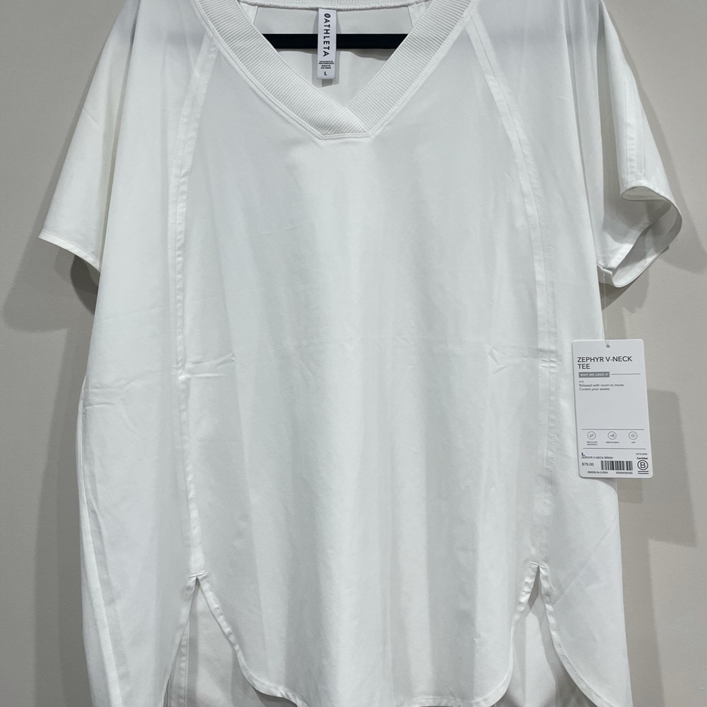 Athleta Size L white V neck top.